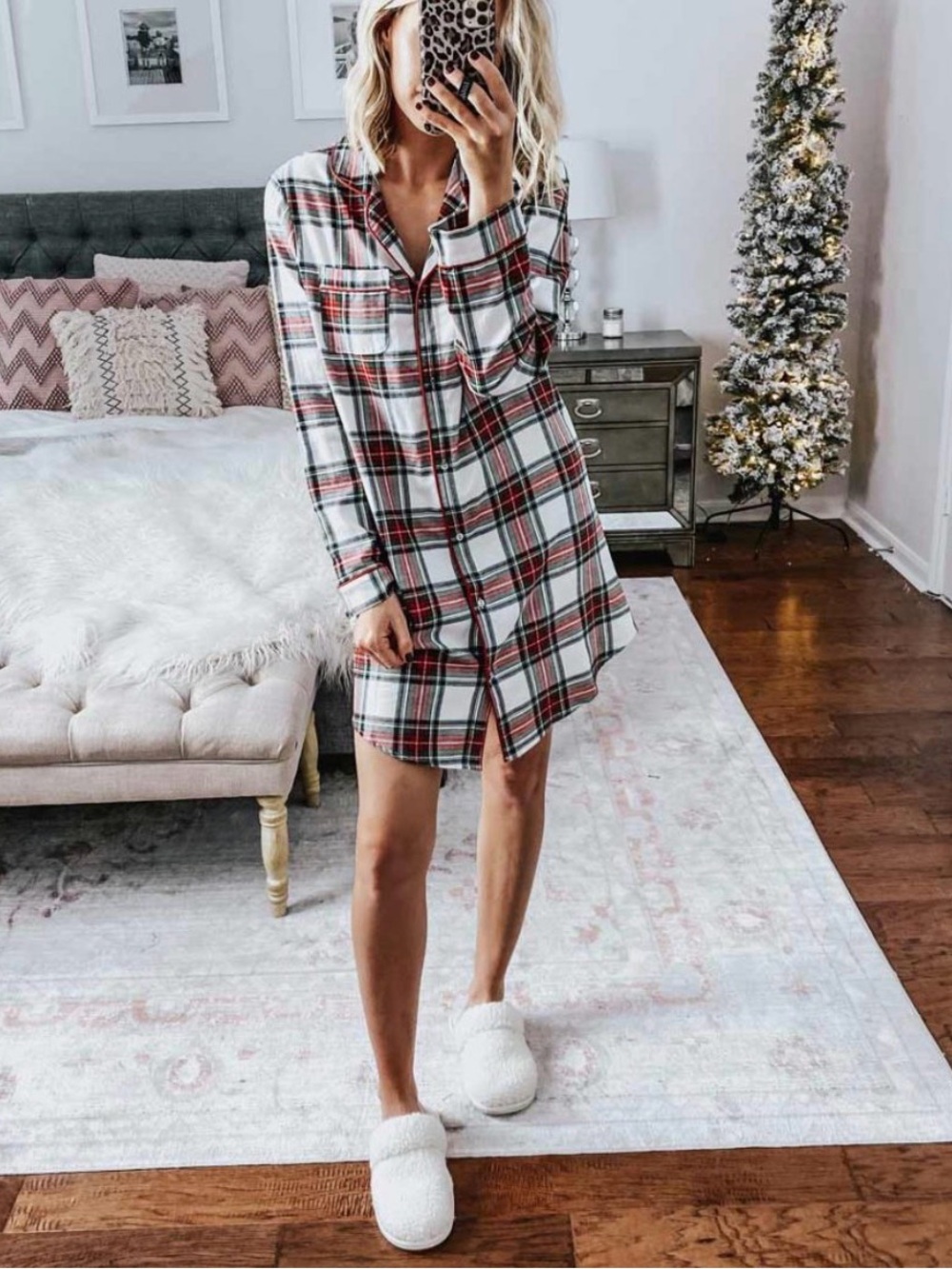 Wondershop Red and White Plaid Mini Shirt Dress